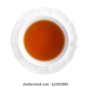 Hot Earl Grey Tea Top View Isolated On White Background, Clipping Path Included