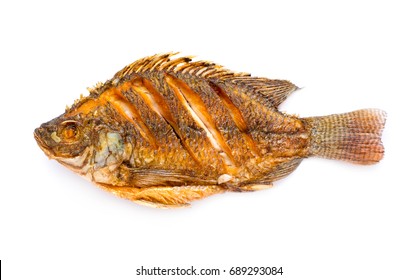 Hot Fried Fish Isolated On White Background