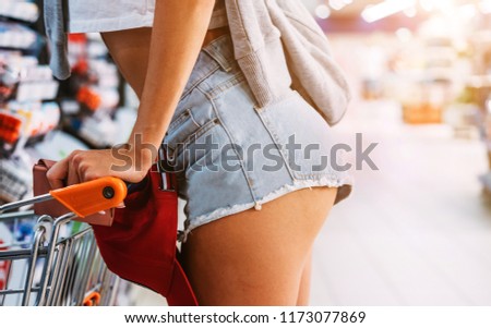 Hot girl legs in grocery store
