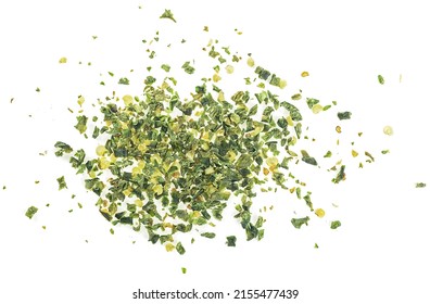 Hot Green Dry Jalapeno Pepper Isolated On A White Background, Top View. Chopped Jalapeno.