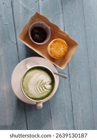 Hot Green Tea Latte and scone