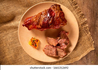 Hot Grilled Whole Tri-tip Steak Or Rump Skirt On A Plate