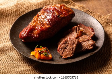 Hot Grilled Whole Tri-tip Steak Or Rump Skirt On A Plate