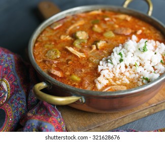 Hot Gumbo In A Copper Pot. 