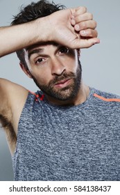 Hot Guy Wiping Sweat From Brow, Portrait