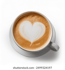 Hot latte coffee in ceramic cup isolated on white background. Heart pattern latte art - Powered by Shutterstock