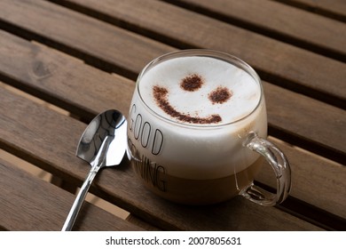 Hot Latte With Smiley Face Latte Art