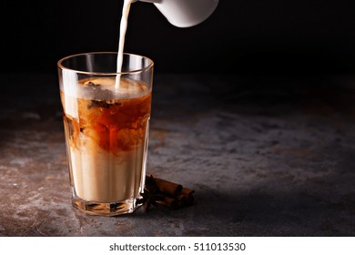 Hot Masala Chai, Tea With Milk Poured Over