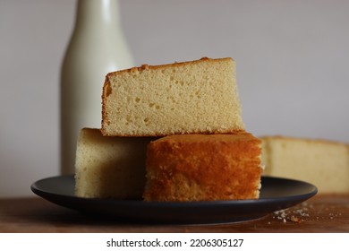 Hot Milk Cake. Traditional Milk Sponge Cake Made Of Batter Prepared By Beating Eggs Until Thick And Foamy And Finishing It With Addition Of Hot Milk In To The Batter. Good As Base Cake For Decoration