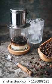 Hot Milk Coffee Dripping In Vietnam Style.