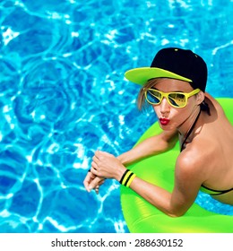 Hot Party In The Pool. Sexy Glamorous Lady