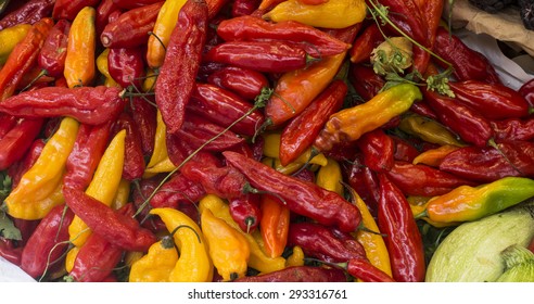 Hot Peppers (aji Limo) In A Peruvian Market.