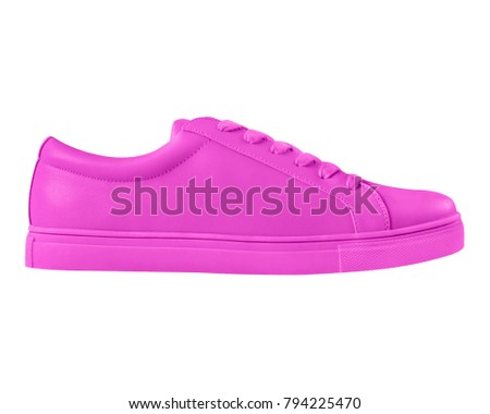 Hot pink fuchsia sneaker sport shoe side view isolated on white background