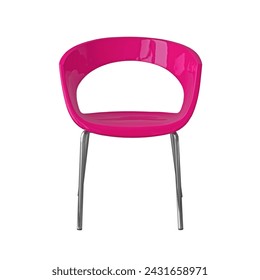 Hot pink plastic office chair with chrome metal legs isolated on white background with clipping path. Series of furniture, front view Stockfoto