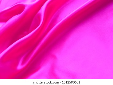 Hot Pink Satin. Abstract Background. Silk Fabric With Pleats. Satin, Silk Or Satin Create A Beautiful Drape. Fashion, Design.