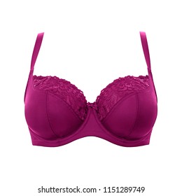 Hot Pink Silk Sexy Push Up Brassiere Isolated On White Background. Women's Expensive Elegant Underwear Garment