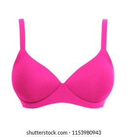 Hot Pink Silk Sexy Push Up Brassiere Isolated On White Background. Women's Expensive Elegant Underwear Garment