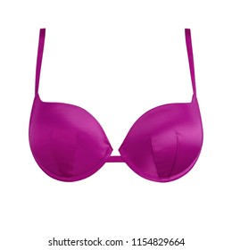 Hot Pink Silk Sexy Push Up Brassiere Isolated On White Background. Women's Expensive Elegant Underwear Garment