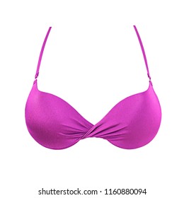 Hot Pink Silk Sexy Push Up Brassiere Isolated On White Background. Women's Expensive Elegant Underwear Garment