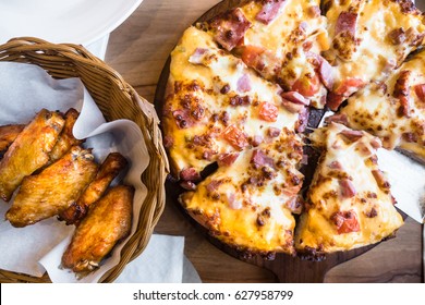 Hot Pizza Ham And Chick Wings BBQ.