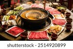  hot pot: simmering broth filled with a variety of ingredients like thinly sliced meats, fresh vegetables, and tofu, cooked at the table and enjoyed with an array of dipping sauces.







