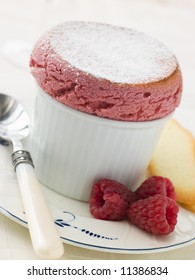 Hot Raspberry Soufflé With Langue De Chat Biscuits