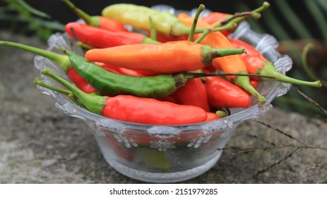 Hot Red Chilli, Pile Of Cayenne Pepper In A Bowl, Spicy Red Green, Ready For Cooking, Already Picked, Food Photography, Delicious, Taste Fresh Herbal Vegetable, Agriculture.