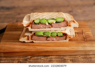 Hot Sandwich with Asparagus and Luncheon Meat - Shutterstock ID 2232803079