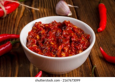 Hot Sauce Made Of Red Chili Peppers. Harissa Sauce