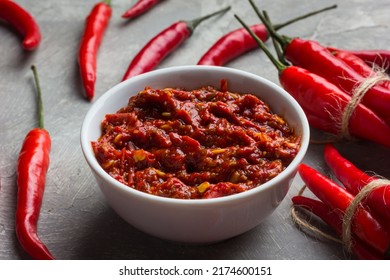 Hot Sauce Made Of Red Chili Peppers. Harissa Sauce