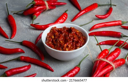 Hot Sauce Made Of Red Chili Peppers. Harissa Sauce