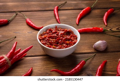 Hot Sauce Made Of Red Chili Peppers. Harissa Sauce