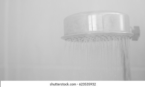 Hot Shower Close Up Of Shower Head With Steam High Key