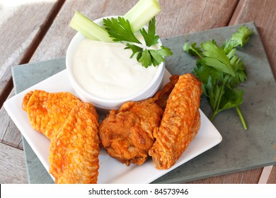 Hot And Spicy Buffalo Wings With Blue Cheese Dipping Sauce