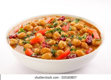 Hot And Spicy Channa Masala In White Background,