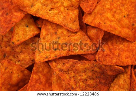 Hot and spicy corn chips. Abstract food textures.