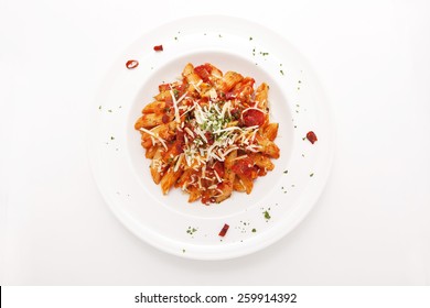 Hot And Spicy Red Sauce Penne Pasta,top View 