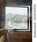 Hot Spring Bath with Snowy Mountain View at Ryokan, Jozankei Onsen, Sapporo