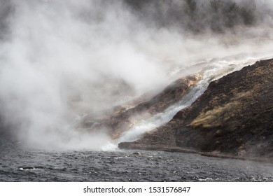 Hot spring flowing into a river