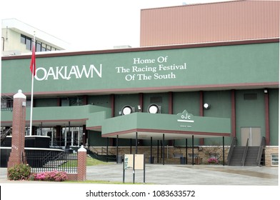 Hot Springs, AR/USA: April 1, 2018 –Entrance To Historic Oaklawn Park Racetrack And Casino, Home Of The Arkansas Derby, And The Debut Venue For 2015 Triple Crown Winner American Pharoah. 
