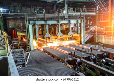 Hot Steel On Conveyor In Steel Plant