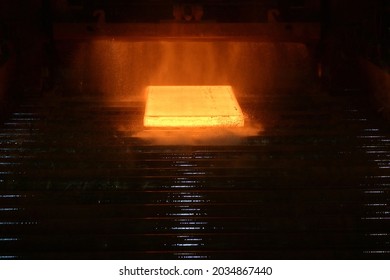 Hot Steel Plate On Conveyor In Steel Plant