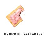 Hot Strawberry Iced Toaster Pastry with Sprinkles Isolated on White Background Toasted Frosted breakfast stuffed Tart cookies Bite Taken out and bitten