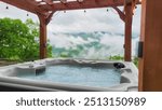 Hot tub spa and smoky mountains under lighted pergola