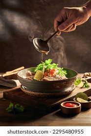 hot Vietnamese Phở  with sauces