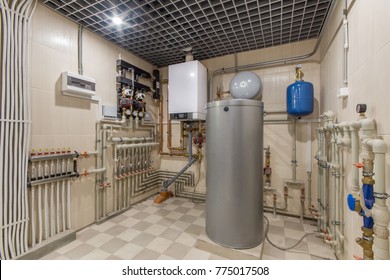 Hot water boiler. Boiler room with a heating system