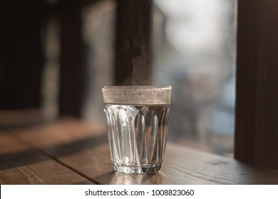 Hot Water In Clear Glass In The Evening