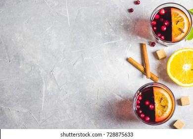 Hot Winter Cocktail, Mulled Wine. Top View, Space For Text.