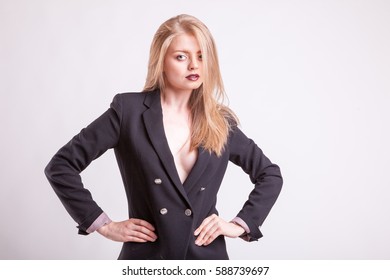 Hot Woman No Bra Fashion Suit Stock Photo (Edit Now) 588739697