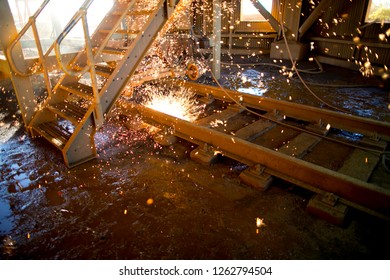 Hot Work Gouging Flame Dropping On The Ground Surface At Construction Mine Site, Perth, Australia